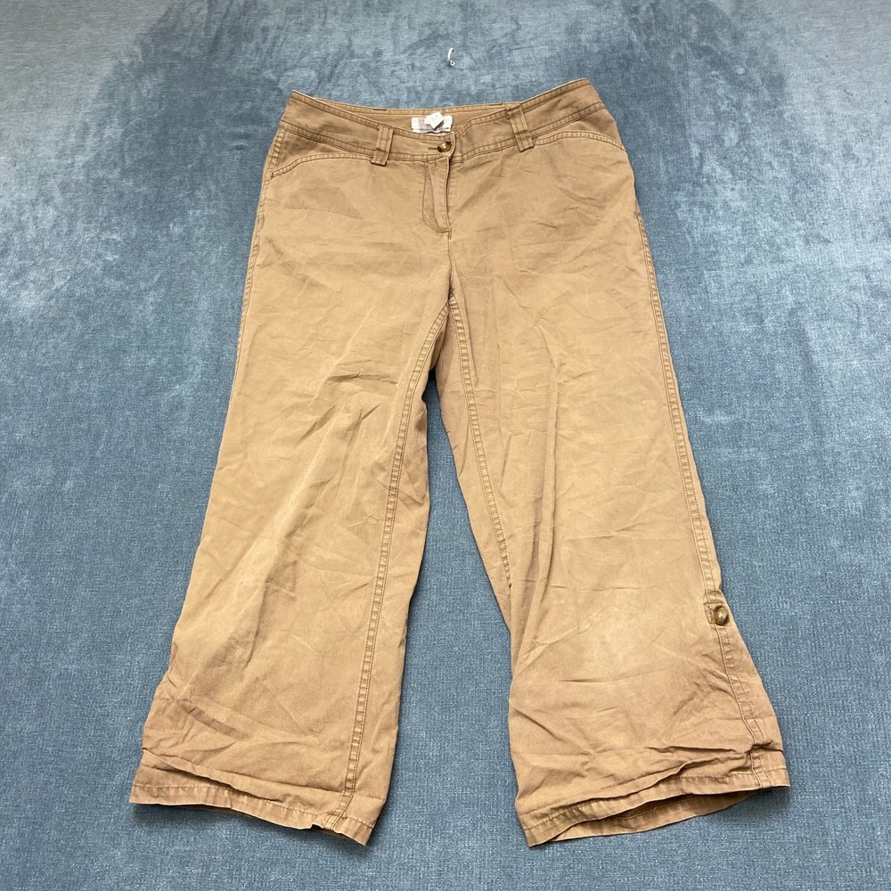 Charter Club Allison Fit Pedal Pusher Capri Pants Women 4 Petite Khaki Cotton